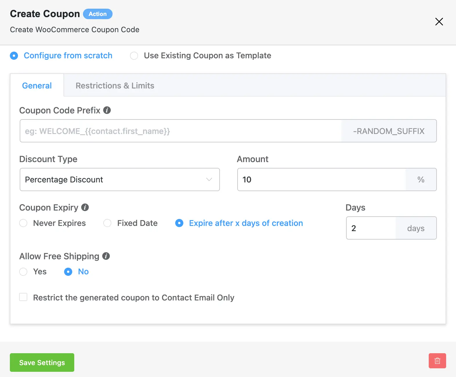 WooCommerce coupon configuration